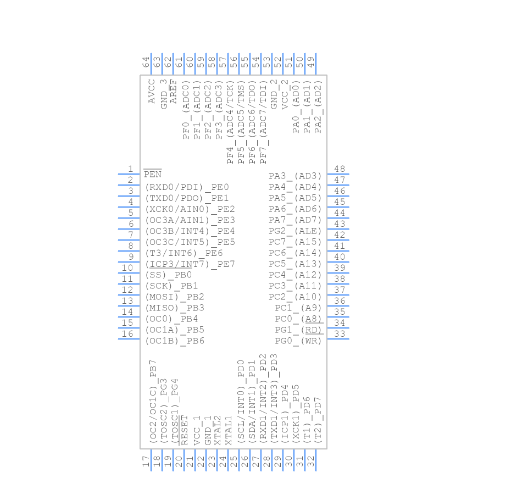 ATMEGA128A-AU型號引腳圖