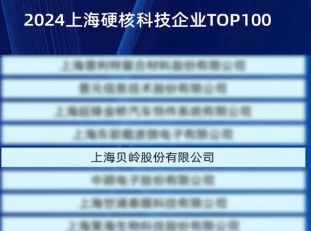 上海貝嶺榮登《2024上海硬核科技企業(yè)TO