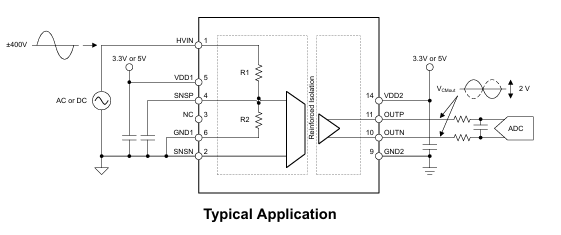 AMC0380D典型應(yīng)用電路圖