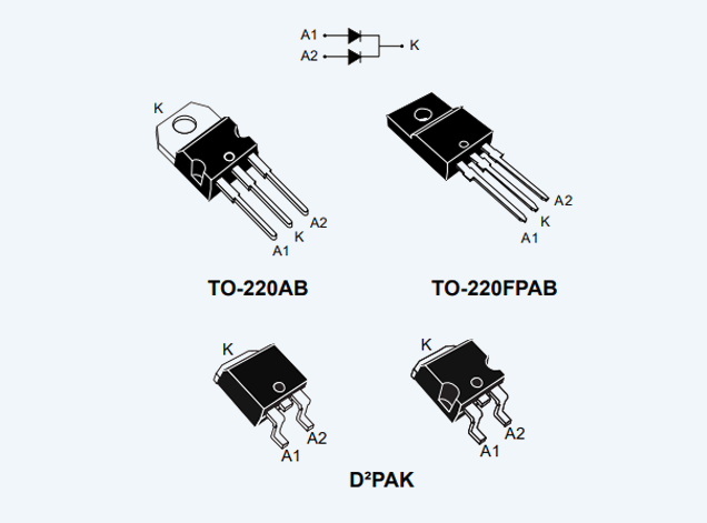 STTH1602C：16A/200V超快恢復(fù)二極管 附引腳圖