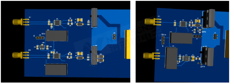 圖2 PCB layout長引線(左)與短引線(右)的對比示意 圖2 PCB layout長引線(左)與短引線(右)的對比示意
